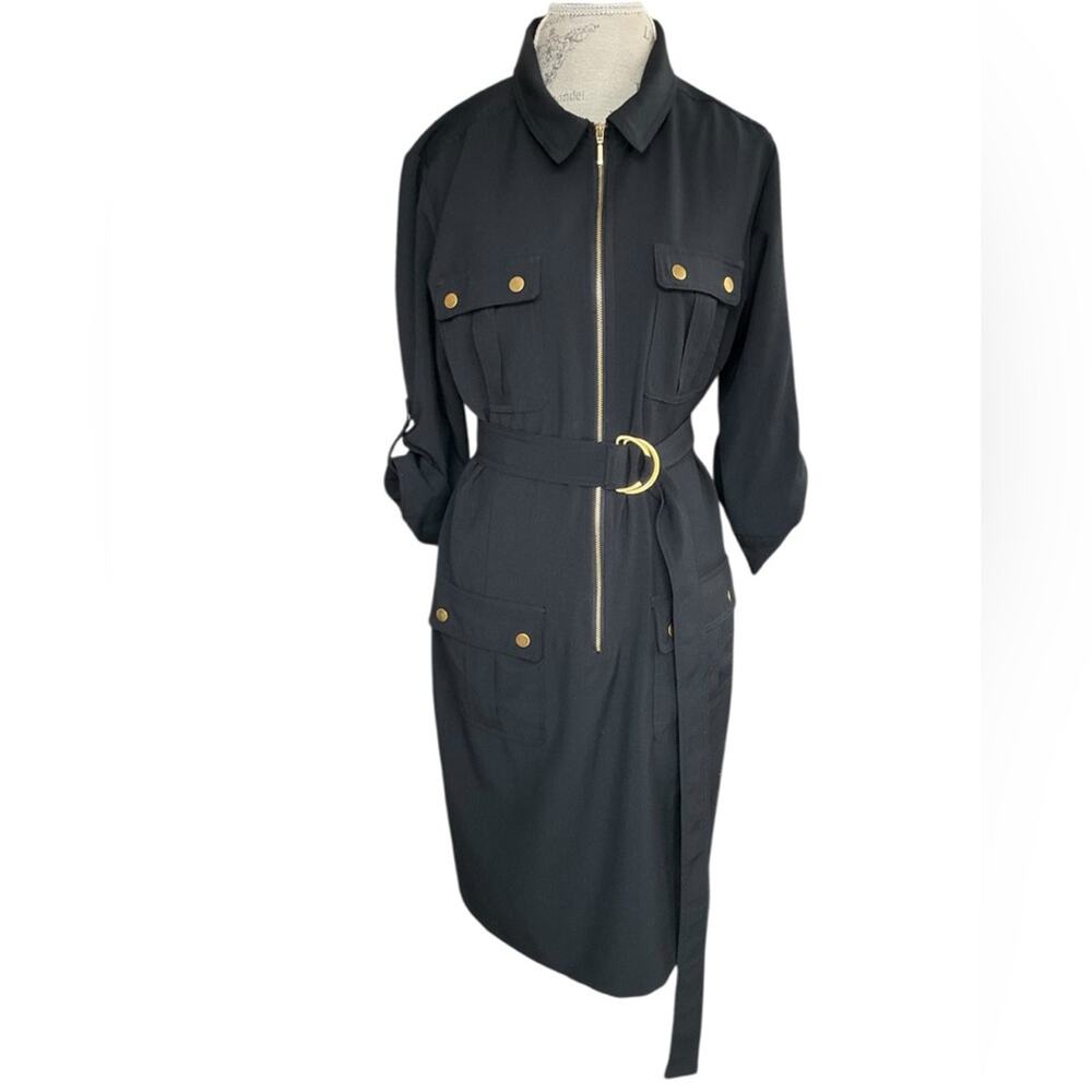 Sharagano Camp Dress Gold Zip up and Gold Snap Buttons Size 14 EUC